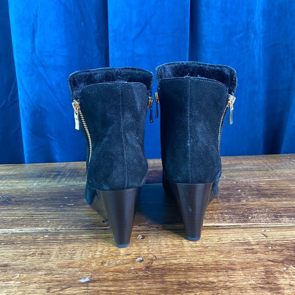 Saks Fifth Avenue Faux Fur Lined Wedge Bootie Black - Picture 4 of 8